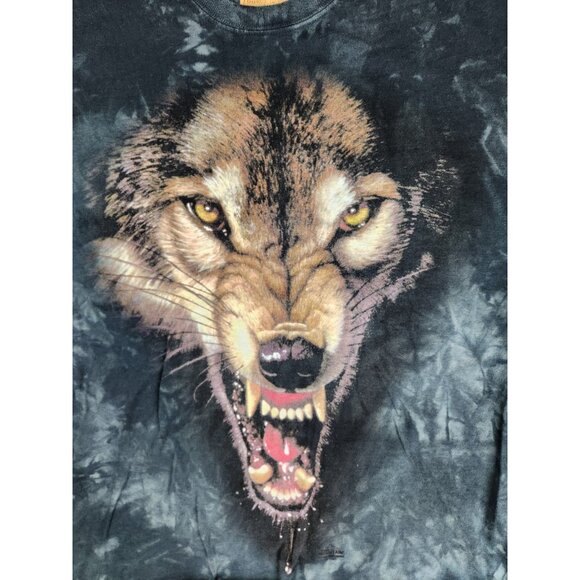 Vintage The Mountain Shirt Mens Medium Blue Tie Dye Wolf 90s Crew Neck - Picture 2 of 9